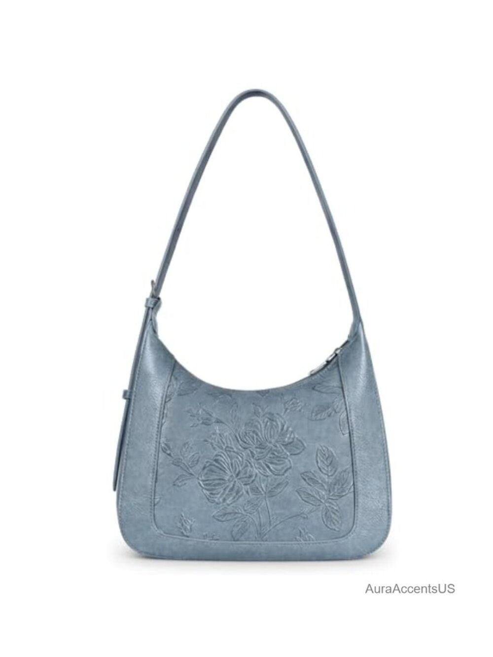 Vegan Leather Crescent Hobo Shoulder Bag Floral Embossed Small Purse